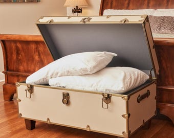 Faux Leather Storage Trunk End of Bed – Antique Brass Hardware, USA Made