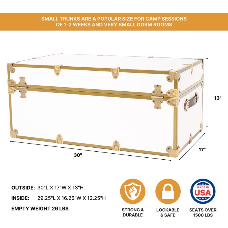 Small Rhino Home Storage, Camp and College Dorm Trunk with Antique Brass Trim bild 4