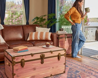 Knotty Cedar Hope Chest – Antique Brass Trim- USA-Made Storage Trunk