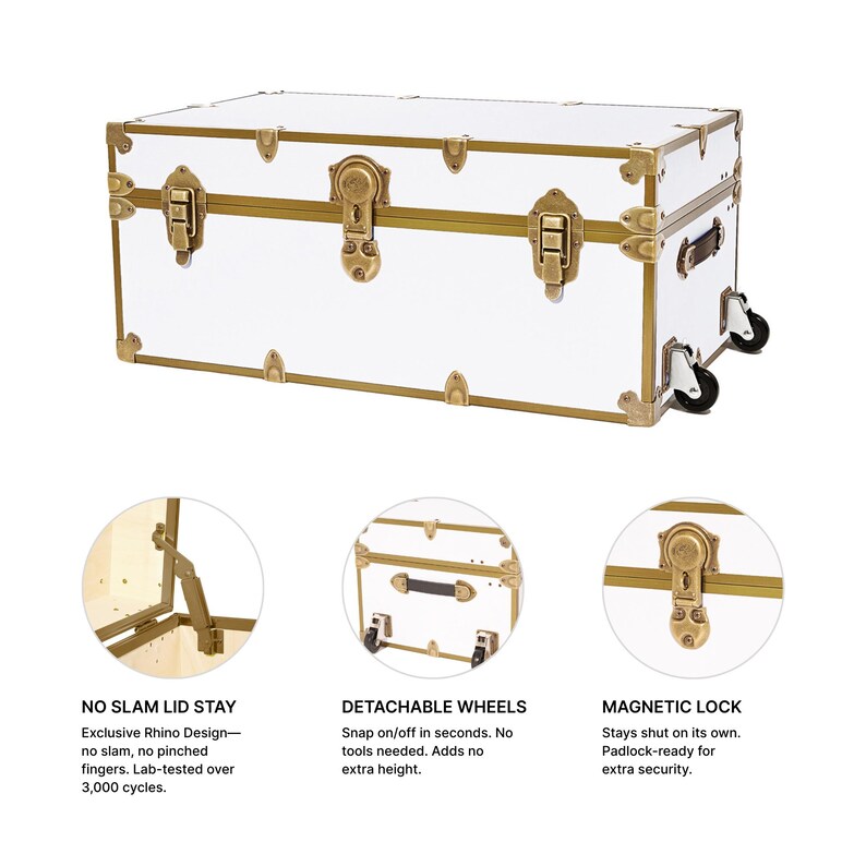 Small Rhino Home Storage, Camp and College Dorm Trunk with Antique Brass Trim bild 6