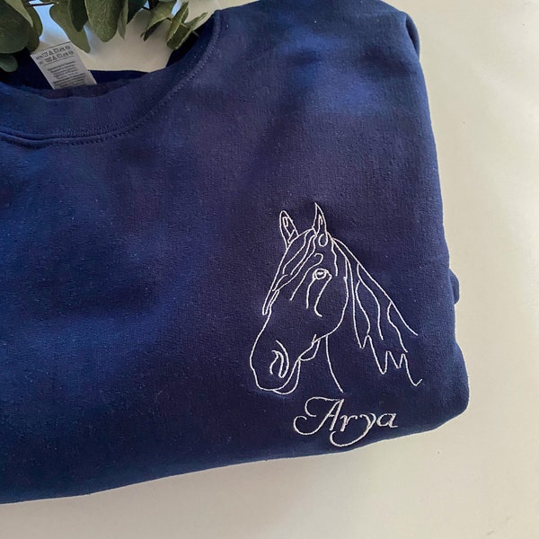Personalised Embroidered Custom Horse Jumper,ONE PET,Sweatshirt,Photo,Dog,Cat,Present,Gift,Hoodie,For Her,Animal,Furbaby,Embroidery,Pullover