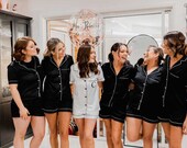 Black Personalised Bridesmaid Bridal Party Pyjamas Satin Silk Bridesmaid Robes Wedding Pjs Gift Proposal Custom Etsy