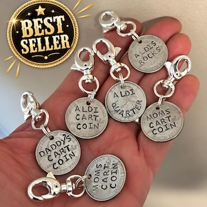 Stamped Quarter Keychain, Aldi Cart Coin, Gift under 10, Gift for Dad or Mom