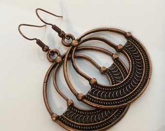 Mandala Style Antique Kupfer Ohrringe, Tropfen Ohrringe, Boho, Yoga, Mandala, Metaphysical, Kupfer Ohrringe, baumeln, schick, leicht