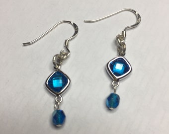 Aquamarine Earrings in sterling silver, Aquamarine CZ dangle earrings, something blue, drop earrings, March birthstone