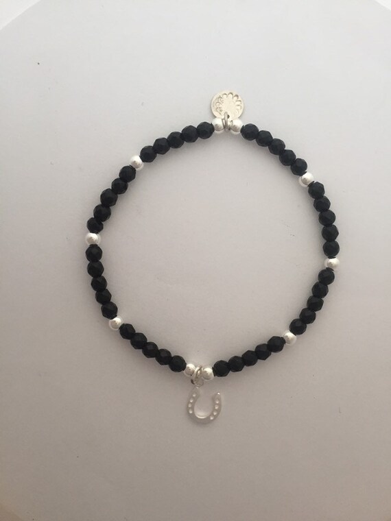 Horseshoe Bracelet in Faceted Black Onyx and Sterling Silver