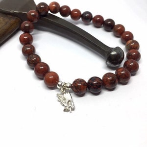 Mens Grimsby Boar Bracelet in Sterling silver and Red Jasper beads, Gemstone chunky men’s bracelet,  unisex jewellery