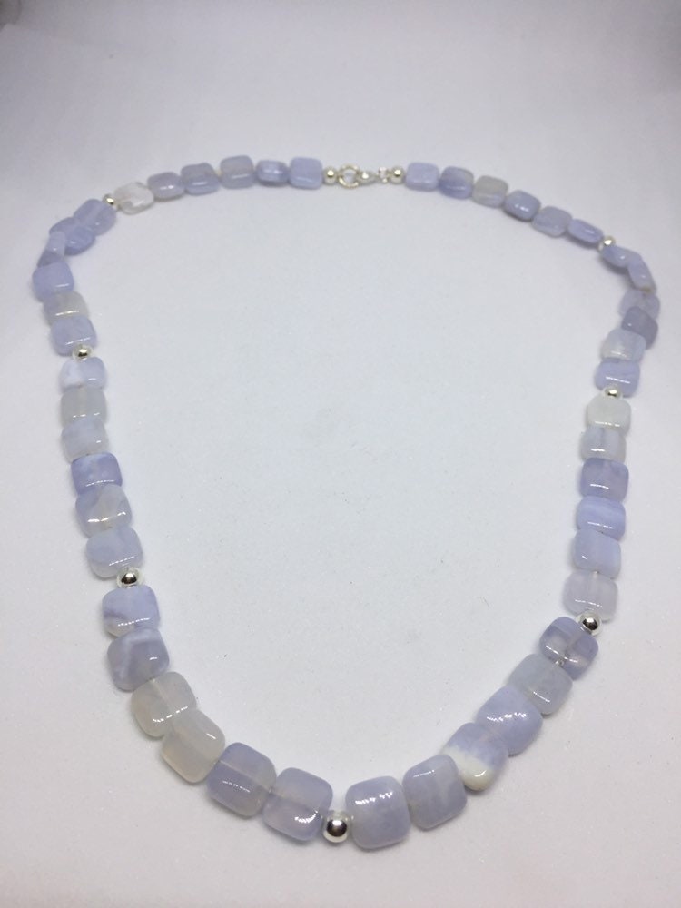 Chalcedony Gemstone Necklace with Sterling Silver Beads and | Etsy