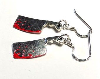 Halloween earrings with sterling silver ear wires, bloody zombie machete earrings, Halloween party jewellery, novelty, creepy, scary