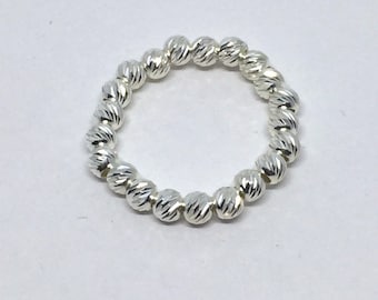 Sterling silver Bead Ring, bead stacking ring, faceted for extra sparkle, Christmas stocking filler