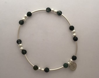 May birthstone bracelet, Emerald and sterling silver bracelet, stacking and stretch bracelet