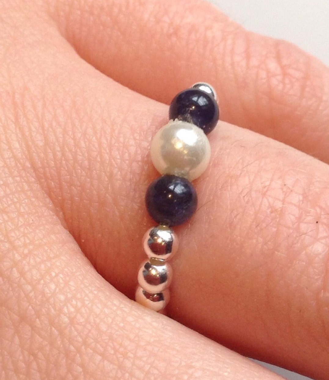 Bead Ring in Silver Sodalite & Pearl Sterling Silver 925 Etsy