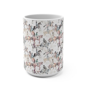 Colorful Horse Pattern Mug | 15oz Coffee Cup for Equestrian Lovers, Gift for Horse Lovers, Unique Animal Mug, Home Decor, Equine Art