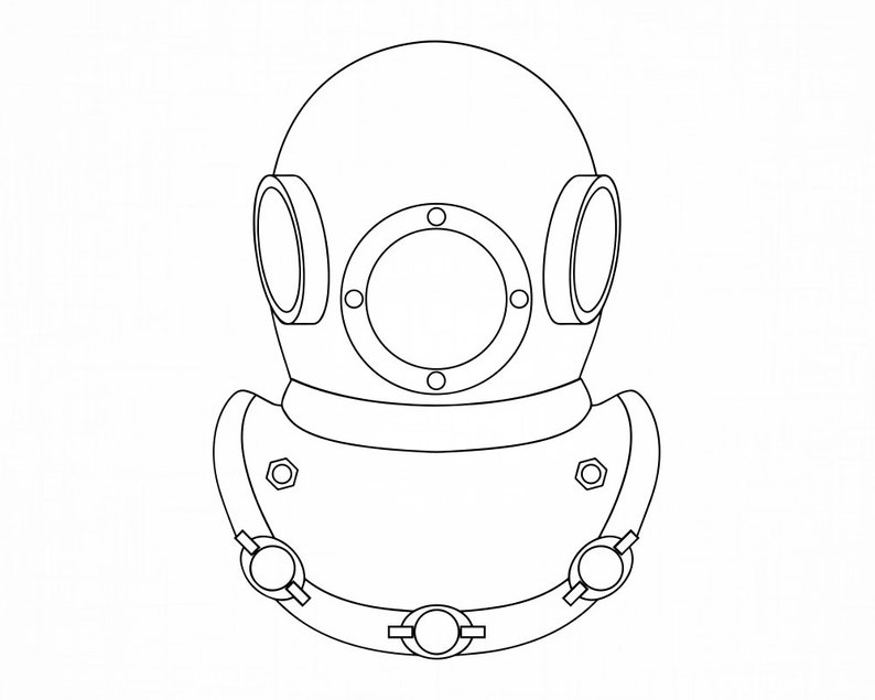 Diving Helmet Outline Svg Scuba Diving Svg Diving Helmet Cut Etsy