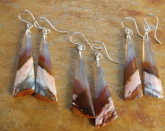 Petrified Wood dangle drop earrings
