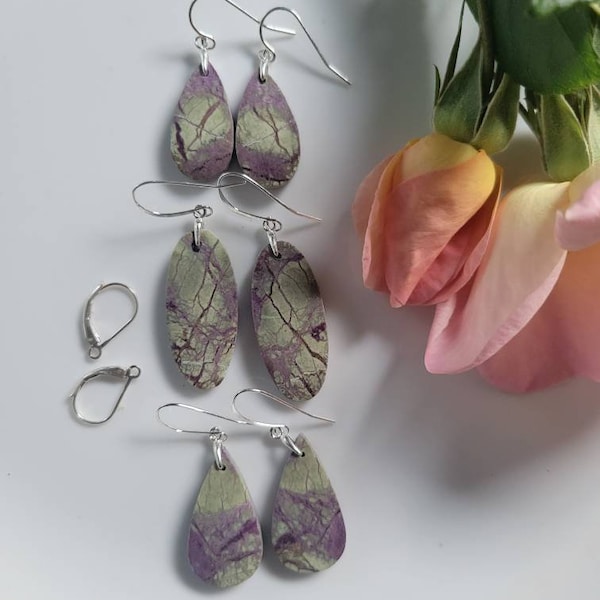 Stichtite Agate Green and Purple earrings