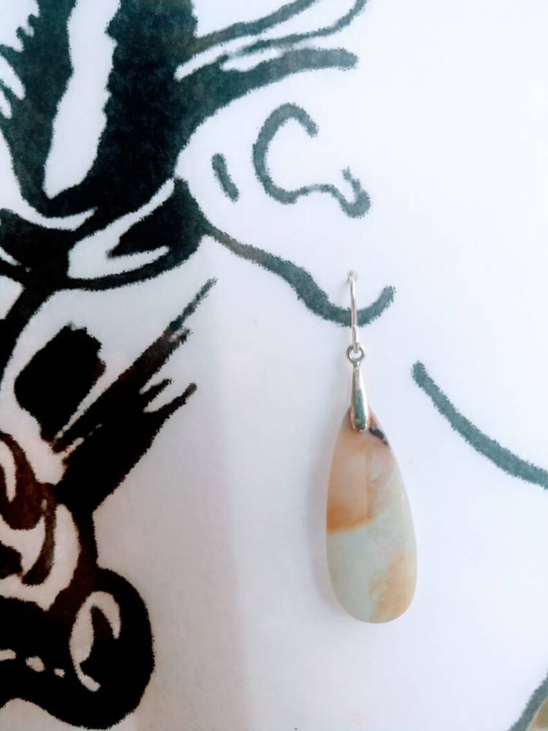Opalized Wood Dangle Drop Earrings
