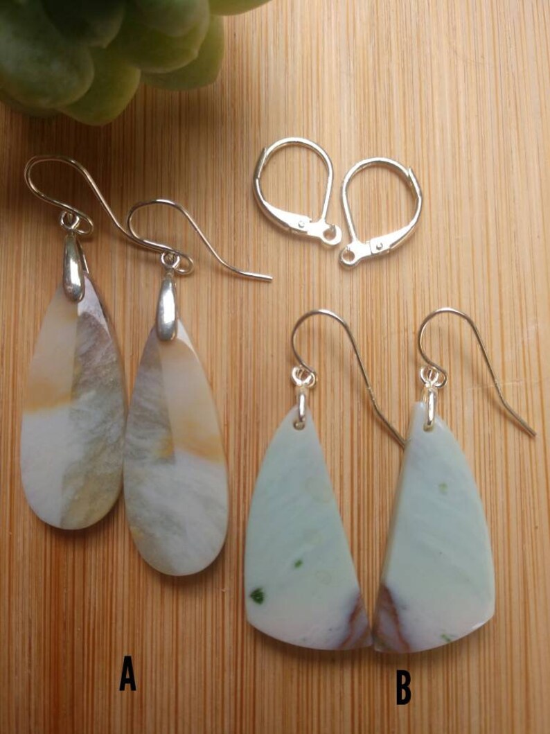 Opalized Wood Dangle Drop Earrings