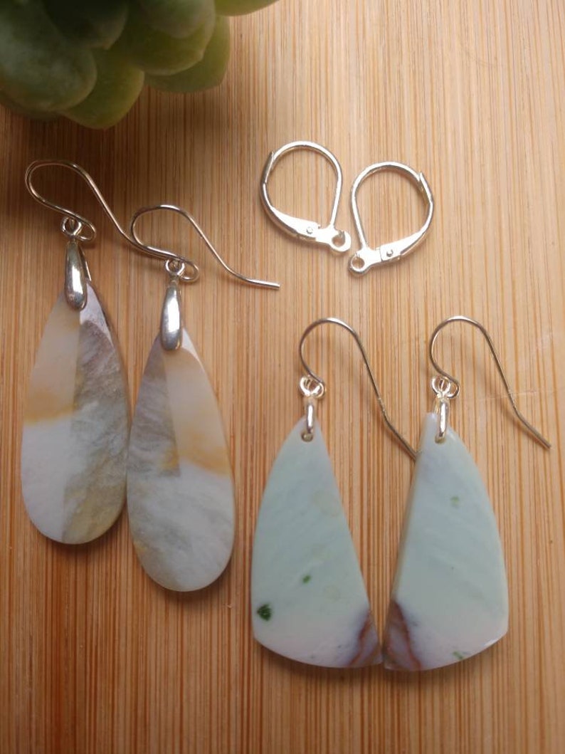 Opalized Wood Dangle Drop Earrings