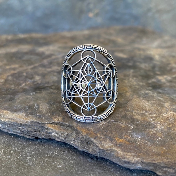 Bague ANKORA & Métatron - Yin et Yang - Metatron's cube ring for women and men - Taille ajustable - Argent silver - Sacred Geometric