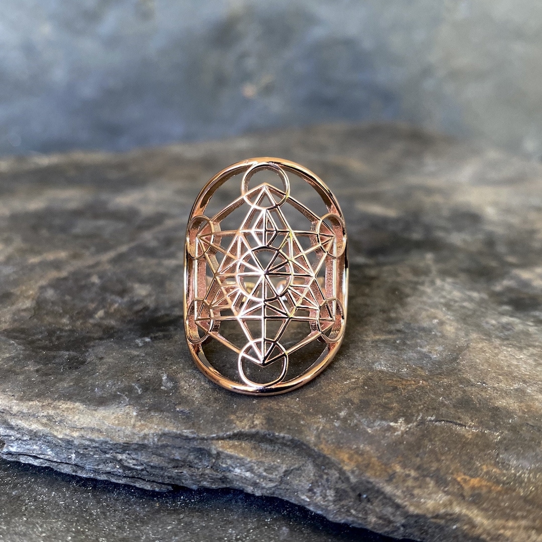 ANKORA & Metatron Ring 18 Carat Rose Gold Metatron's Cube Ring, Pink ...