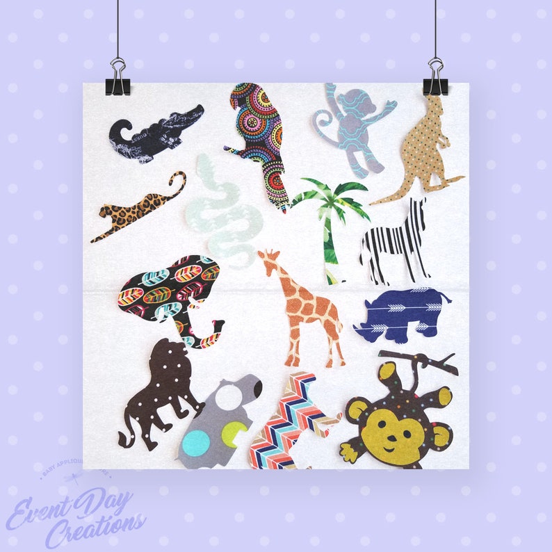 Jungle Safari theme baby shower iron on appliques for DIY baby shower activitygame Customize your order via message!