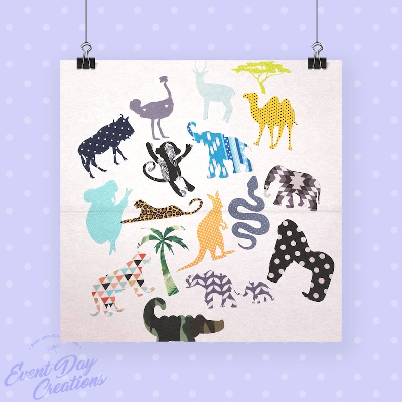 Jungle Safari theme baby shower iron on appliques for DIY baby shower activitygame Customize your order via message!