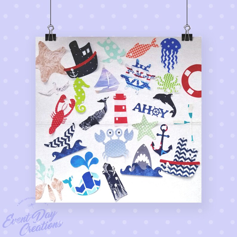 Customize your order easily by messaging me! Nautical Theme baby iron on appliques for DIY baby shower activitygame