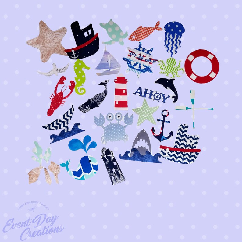 Customize your order easily by messaging me! Nautical Theme baby iron on appliques for DIY baby shower activitygame