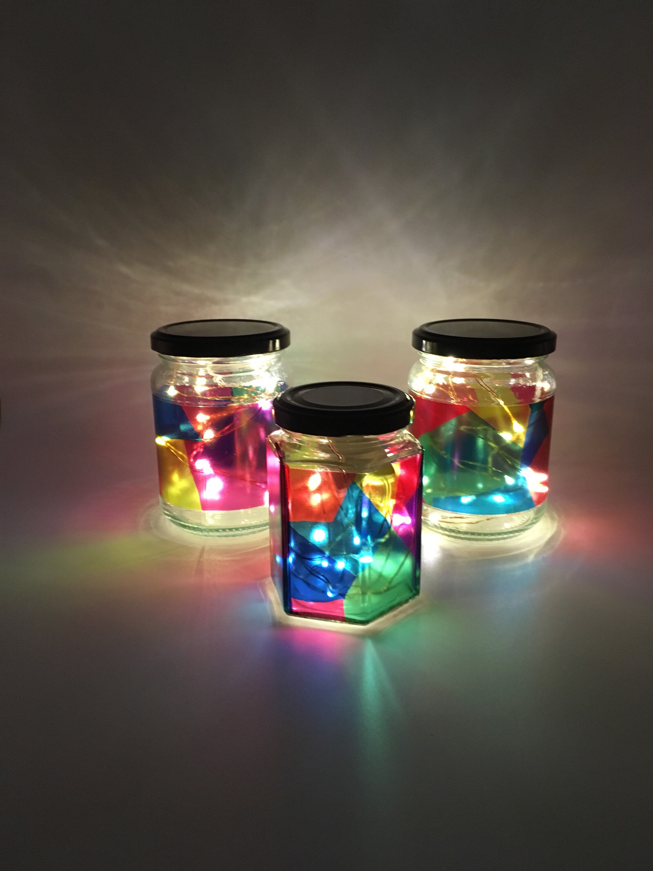 LED light jar upcycled glass jar stained glass effect Etsy