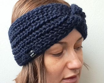 Hand Knit Wool Turban Headband: Chunky Twisted Ear Warmer