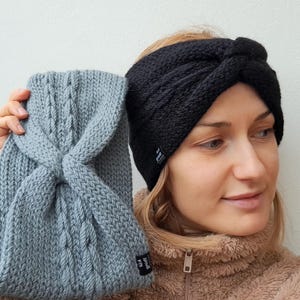 Wool alpaca twisted braided headband, Knitted turban ear warmer woman, Knit wool alpaca wide headpiece, Warm winter headband, Gift for her