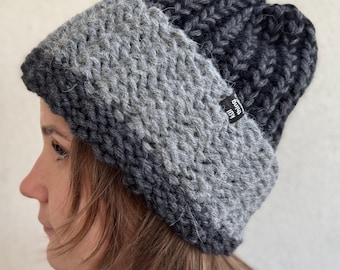 Hand Knit Alpaca Wool Beanie: Oversized Chunky Cuffed Winter Hat