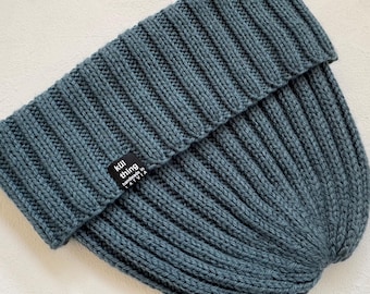 Hand Knit Merino Wool Ribbed Beanie: Cuffed Winter Hat