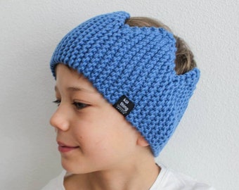 Merino wool crown kids, knitted crown ear warmer, hand knit crown headband, rib knit crown, knit adult crown, ears covering, childrens crown