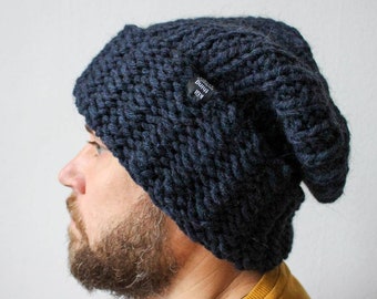 Alpaka Wolle grobstrick Mütze, Mütze für große Köpfe, unisex übergroße Wintermütze, Oversize Slouchy Beanie, Wendemütze, sperrige Strickmütze mit Bündchen