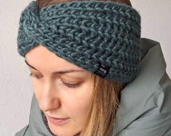 Hand Knit Wool Turban Headband: Chunky Twisted Ear Warmer