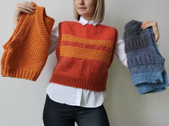 Orange Copper Knitted Vest Sweater Hand 