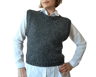 Hand Knit Wool Vest: Bulky Crewneck Gilet, Made to Order