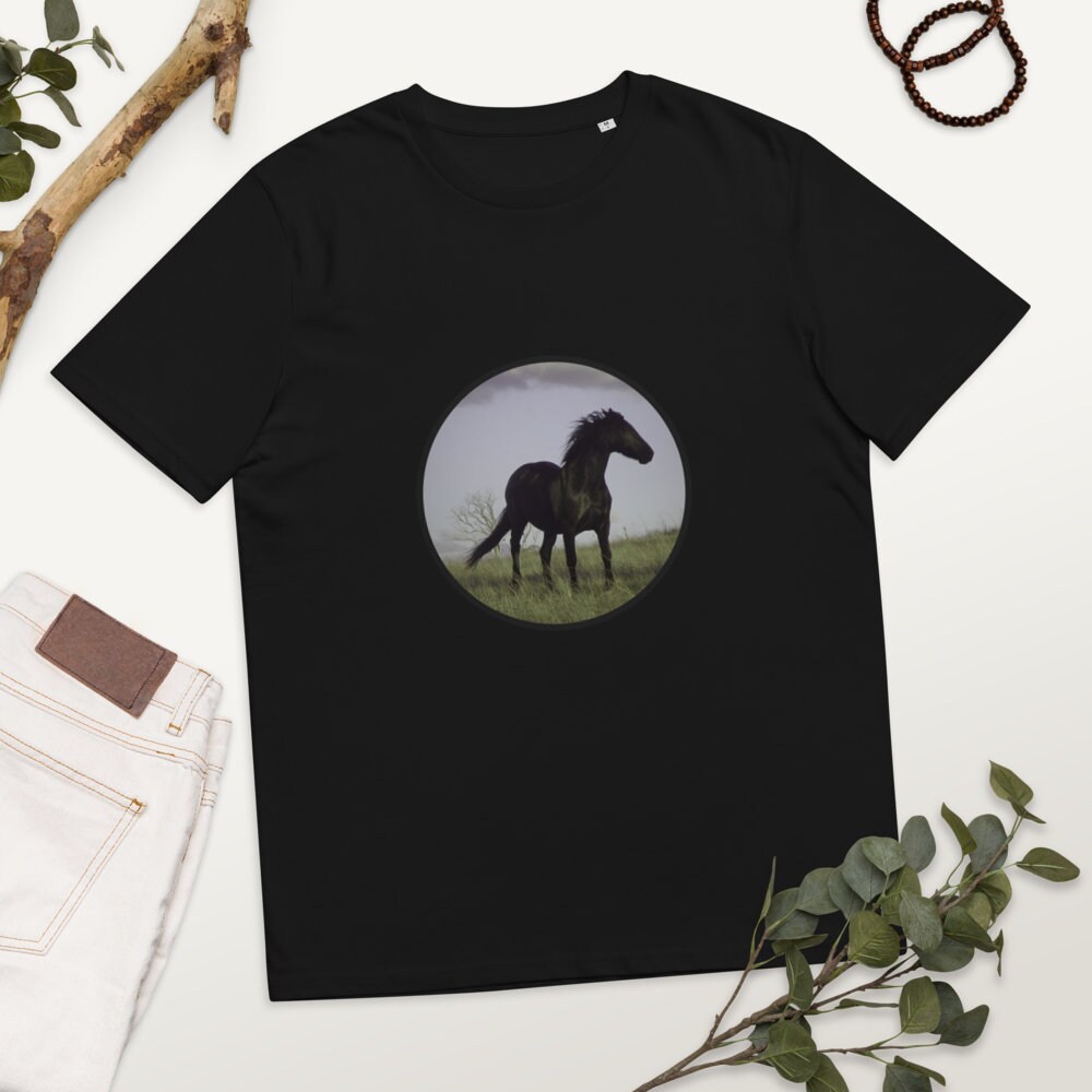 Black Horse Shirt for Women. Organic 