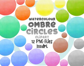 Ombre Watercolour Circle Clipart, Background Clipart, Digital Clipart, Circle Art, Instant Download, Commercial Use, Watercolour Background