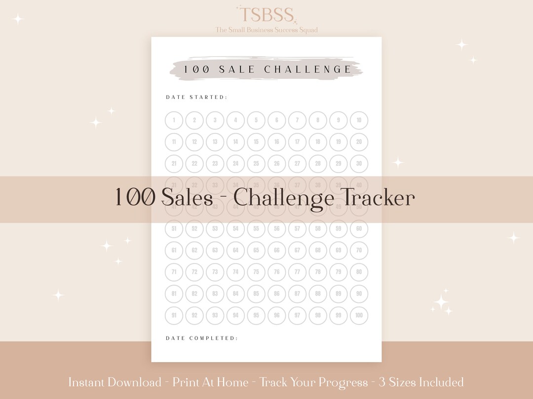 100 Sales Challenge Tracker Sales Tracker Printable Downloadable Sale ...
