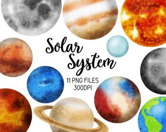 Watercolor Solar System Clip Art - Watercolour Planet Art Download - Space Clip Art - Commercial Use Clipart - Instant Download Clip Art
