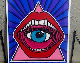 Crazy Eyes, pop art, red lipstick, 8"x10" Print