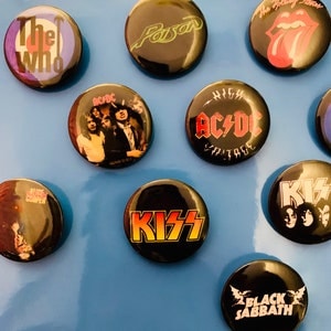 70s, 80's, 90's Rock band pins, custom badges, Alternative, Punk, Classic Rock, Music Pinbacks, Band buttons, vintage, metal backings image 2