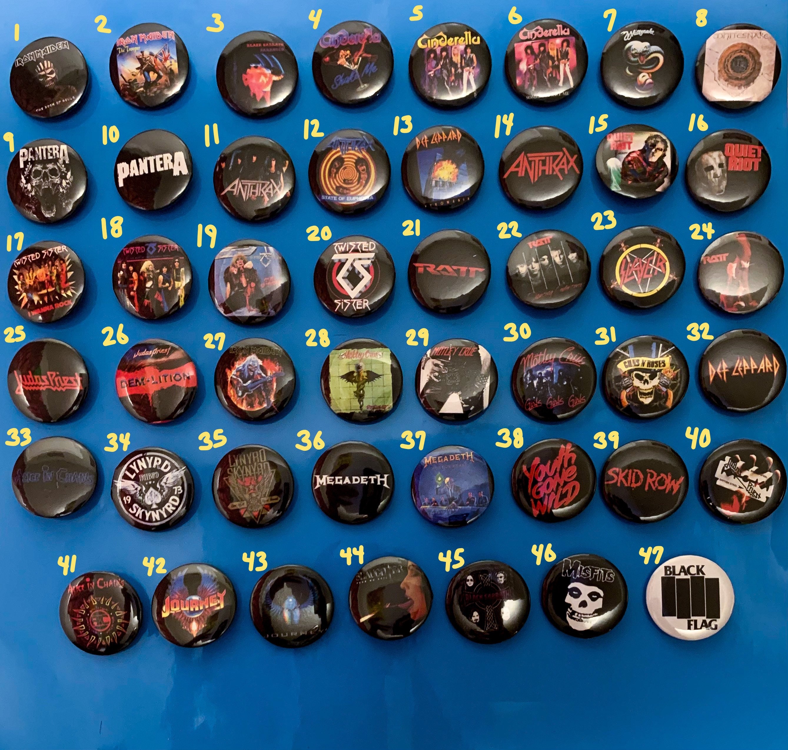 80s Heavy Metal Music Pins, Buttons, Badges, Alternative, Punk