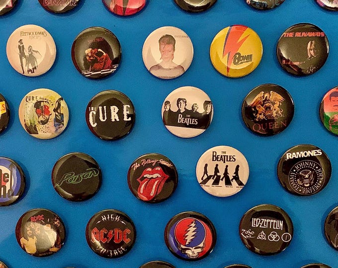 Vintage Rock Band Pinback Buttons, Punk, Alternative, Classic Rock