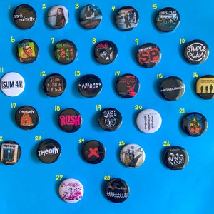 90’s and Early 2000’s, Rock band pins, buttons, badges, Alternative, Punk, Rock, custom, Band buttons, vintage *Now with metal backings*