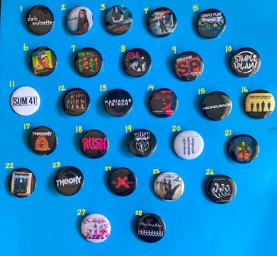 90's Rock Bands 1 Button Pin Set Grunge Alternative Indie Rock (20 Pins  total)