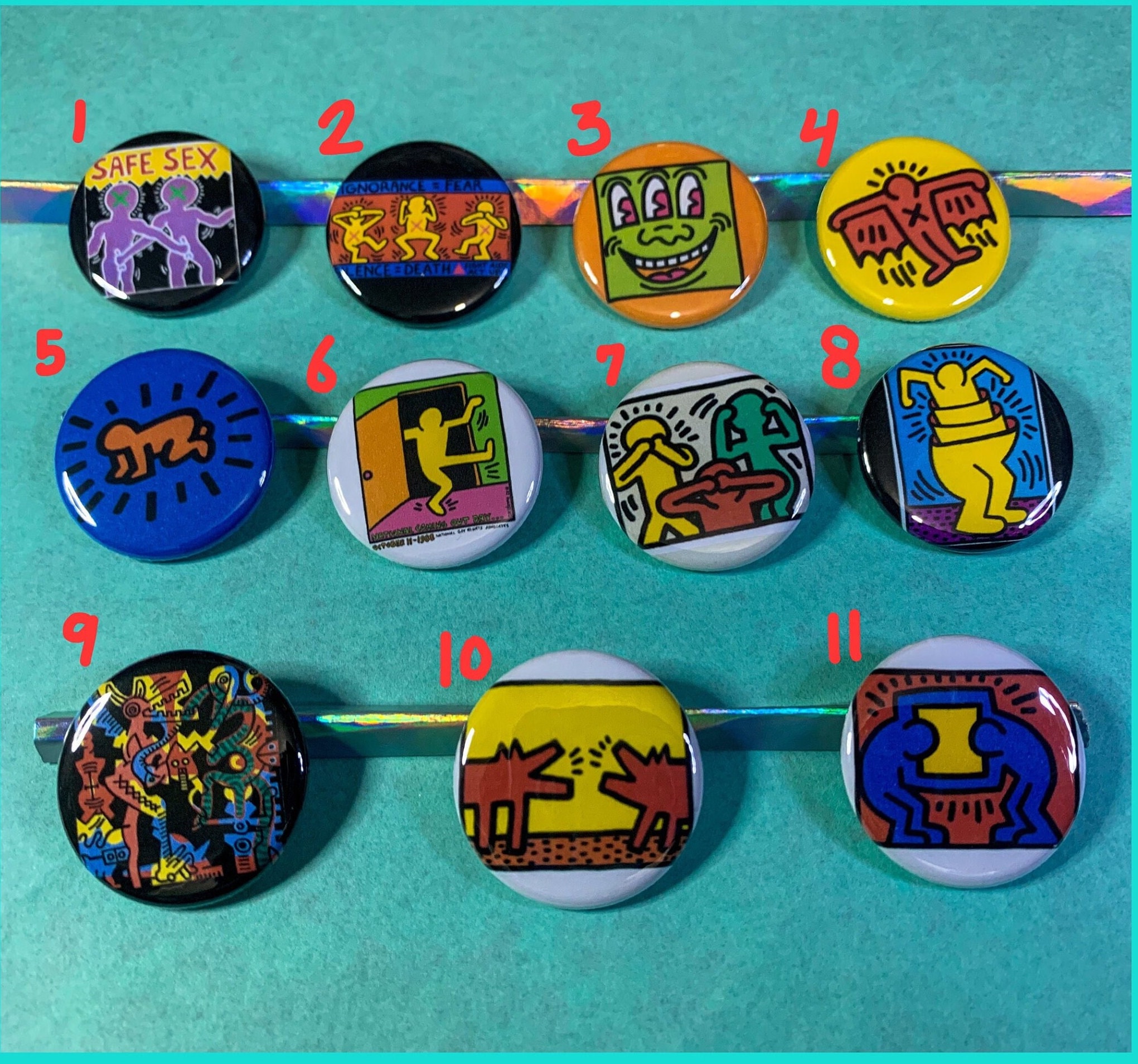 Keith Haring Pinbacks, Popart, 90s, Vintage, Custom Buttons, **now 